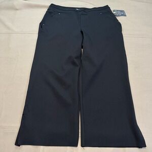 NEW High Rise Wide Leg Pant Women 2X Navy Pull Up On Comfy Bell Bottom Stretch-